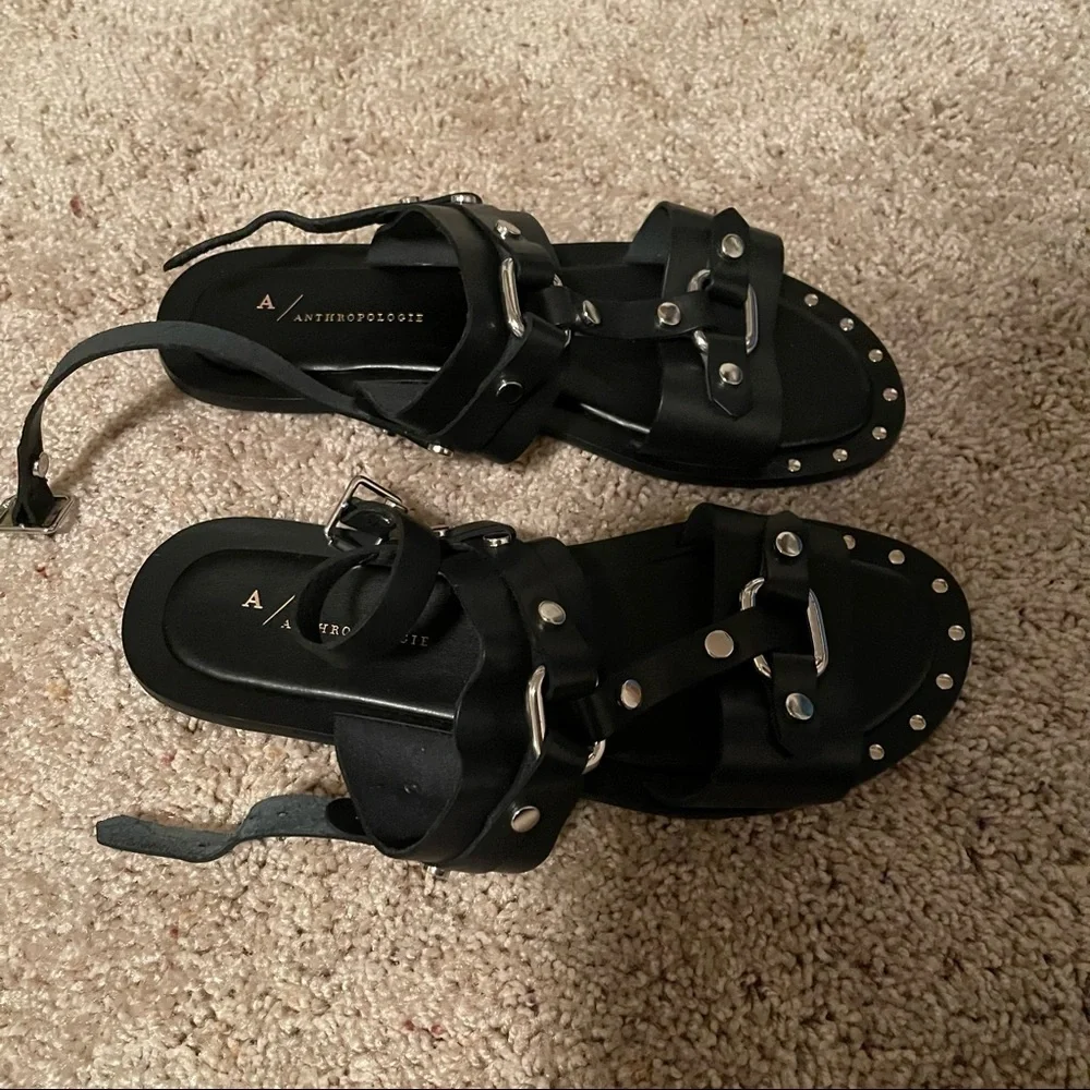 Anthropologie Hattie Black Studded Slingback Sandals - Picture 5 of 5